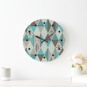 Atomic Age Art Diamonds Turquoise Gray Grote Klok (Huis)