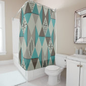 Atomic Age Art Diamonds Turquoise Grey Douchegordijn (In situ)