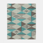 Atomic Age Art Diamonds Turquoise Grey Fleece Deken (Voorkant)