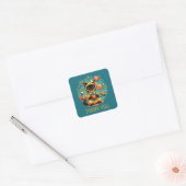 Atomic Age Boba Siamese Astronaut Kat Dank Je Vierkante Sticker (Envelop)