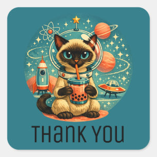 Atomic Age Boba Siamese Astronaut Kat Dank Je Vierkante Sticker