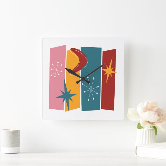 Atomic Age Boomerang Starburst Rechthoeken MCM Vierkante Klok (Huis)