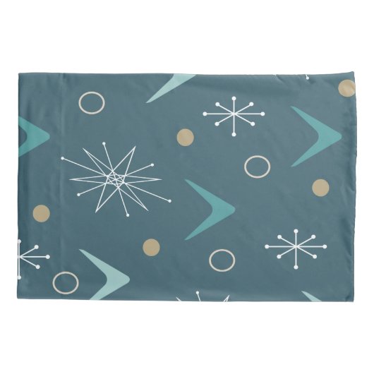 Atomic Age Boomerangs Starbursts Blauwgroen Gold Kussensloop (Achterkant)