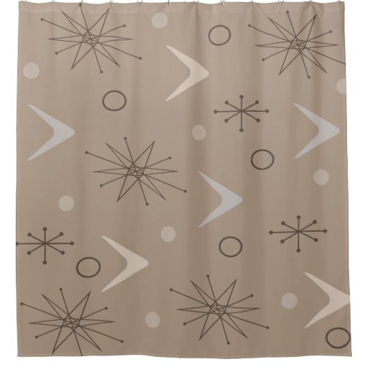 Atomic Age Boomerangs Starbursts Earth Tones Douchegordijn (Voorkant)