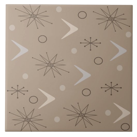 Atomic Age Boomerangs Starbursts Earth Tones Tegeltje (Voorkant)