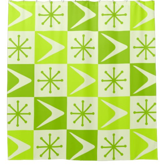 Atomic Age Checkered Boomerangs Chartreuse Douchegordijn (Voorkant)