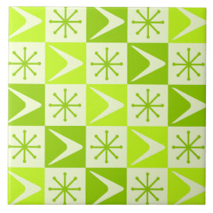 Atomic Age Checkered Boomerangs Chartreuse Tegeltje