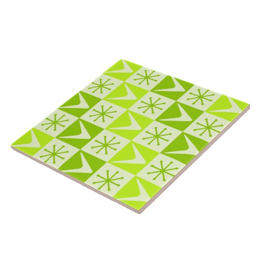 Atomic Age Checkered Boomerangs Chartreuse Tegeltje (Zijkant)