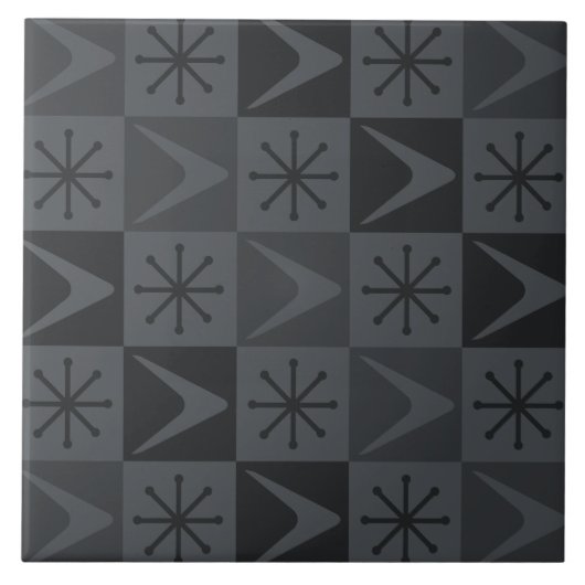 Atomic Age Checkered Boomerangs Grey Tegeltje (Voorkant)