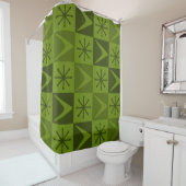 Atomic Age Checkered Boomerangs Olive Douchegordijn (In situ)