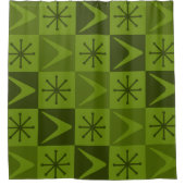 Atomic Age Checkered Boomerangs Olive Douchegordijn (Voorkant)