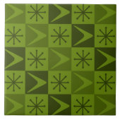 Atomic Age Checkered Boomerangs Olive Tegeltje (Voorkant)