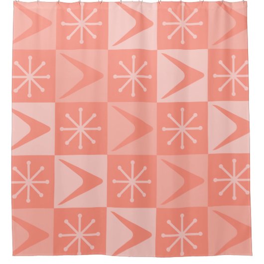Atomic Age Checkered Boomerangs Peach Douchegordijn (Voorkant)