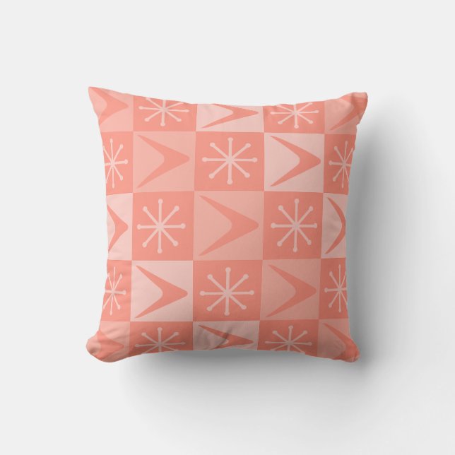 Atomic Age Checkered Boomerangs Peach Kussen (Voorkant)