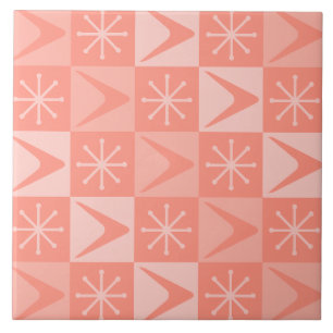 Atomic Age Checkered Boomerangs Peach Tegeltje