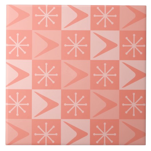 Atomic Age Checkered Boomerangs Peach Tegeltje (Voorkant)