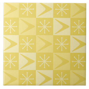 Atomic Age Checkered Boomerangs Yellow Tegeltje