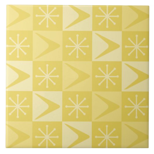 Atomic Age Checkered Boomerangs Yellow Tegeltje (Voorkant)