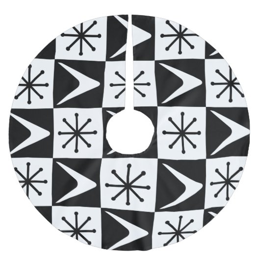 Atomic Age Checkered Boomerangs Zwart Wit Kerstboom Rok (Voorkant)
