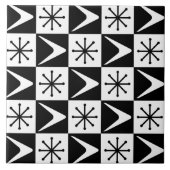 Atomic Age Checkered Boomerangs Zwart Wit Tegeltje (Voorkant)
