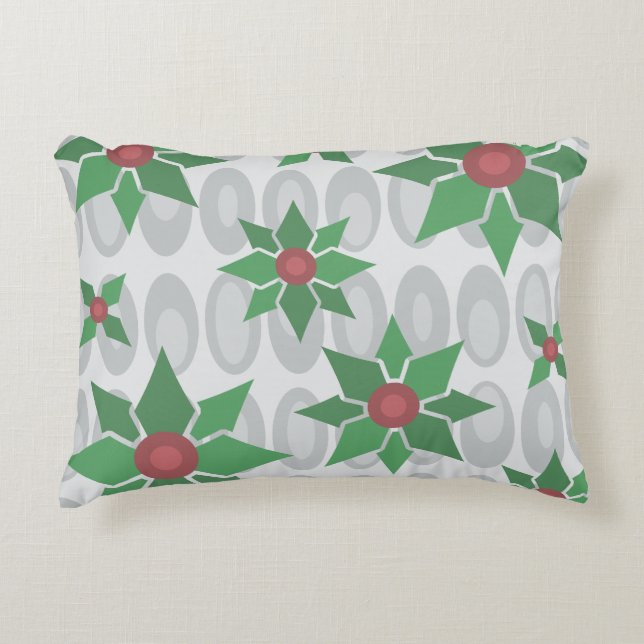 Atomic Age Christmas Holly Silver Accent Kussen (Voorkant)