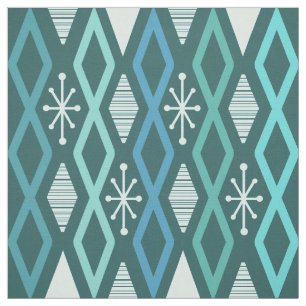 Atomic Age Diamond Columns Blauwgroen Stof