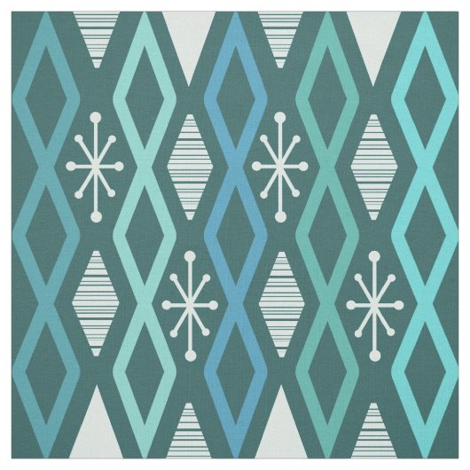 Atomic Age Diamond Columns Blauwgroen Stof (Swatch)