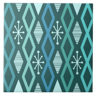 Atomic Age Diamond Columns Blauwgroen Tegeltje