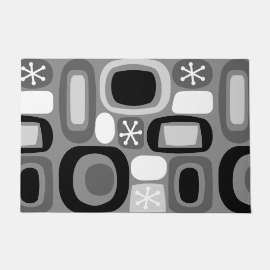 Atomic Age Fieldstones Zwart Wit Deurmat (Voorkant)