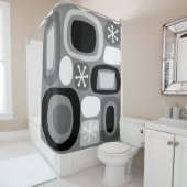 Atomic Age Fieldstones Zwart Wit Douchegordijn (In situ)