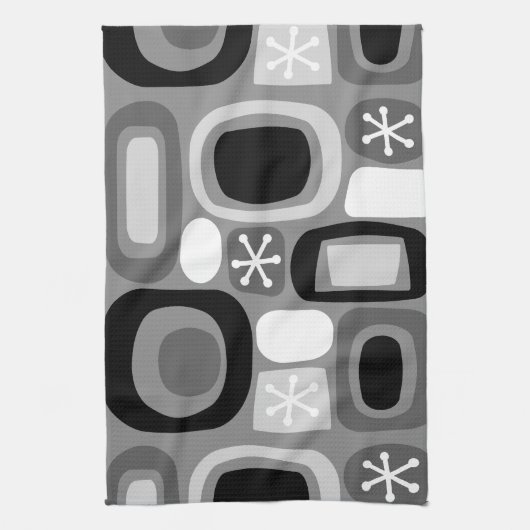 Atomic Age Fieldstones Zwart Wit Theedoek (Verticaal)