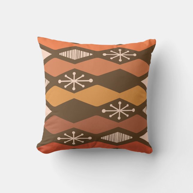 Atomic Age Geometrisch Bruin Sinaasappel Kussen (Voorkant)