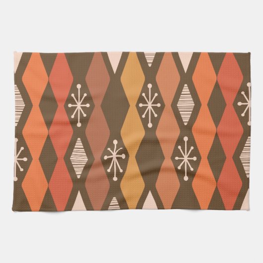 Atomic Age Geometrisch Bruin Sinaasappel Theedoek (Horizontaal)