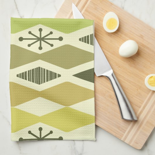 Atomic Age geometrische chartreuse Theedoek (Quarter Fold)