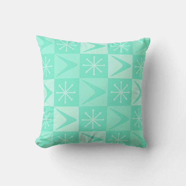 Atomic Age Geruit Boomerangs Mint Green Kussen (Voorkant)