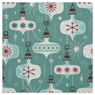Atomic Age Kerstsiernamen Blauwgroen © studioxtin Stof