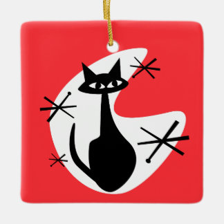 Atomic Age Kitty Cat Starbursts CUSTOM COLOR Keramisch Ornament