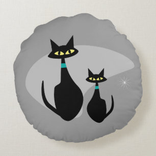 Atomic Age MCM Retro Cat 1950's aangepaste kleur Rond Kussen