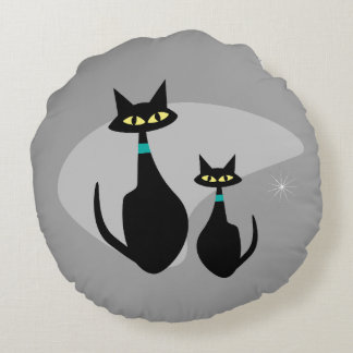 Atomic Age MCM Retro Cat 1950's aangepaste kleur Rond Kussen