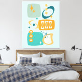 Atomic Age Mid Century Abstract Aqua Sinaasappel Canvas Afdruk (Insitu (Slaapkamer))
