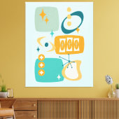 Atomic Age Mid Century Abstract Aqua Sinaasappel Canvas Afdruk (Insitu (Woonkamer))