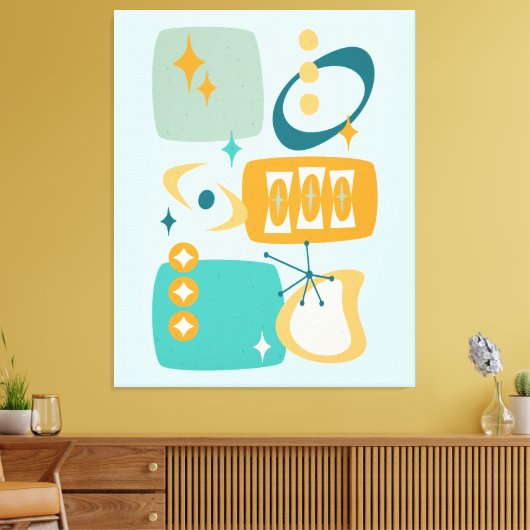 Atomic Age Mid Century Abstract Aqua Sinaasappel Canvas Afdruk (Insitu (Woonkamer))