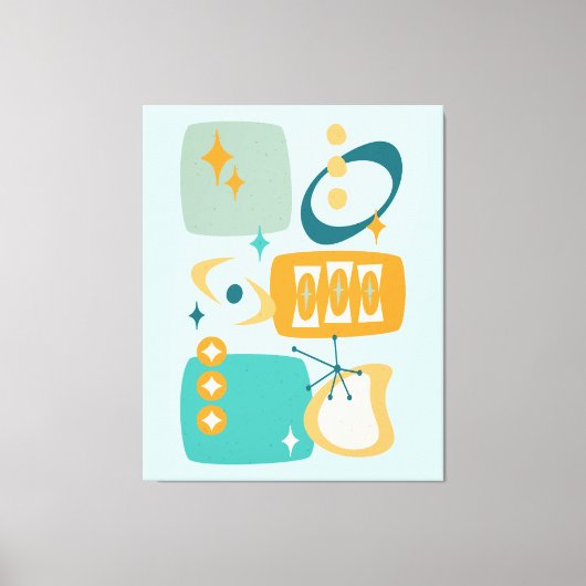 Atomic Age Mid Century Abstract Aqua Sinaasappel Canvas Afdruk (Voorkant)