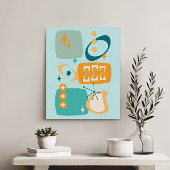 Atomic Age Mid Century Abstract Aqua Sinaasappel Canvas Afdruk