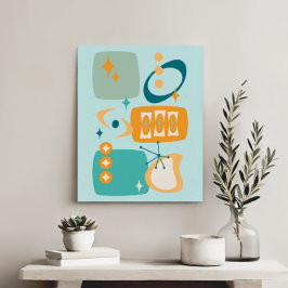 Atomic Age Mid Century Abstract Aqua Sinaasappel Canvas Afdruk