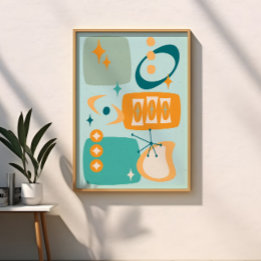 Atomic Age Mid Century Abstract Aqua Sinaasappel Poster