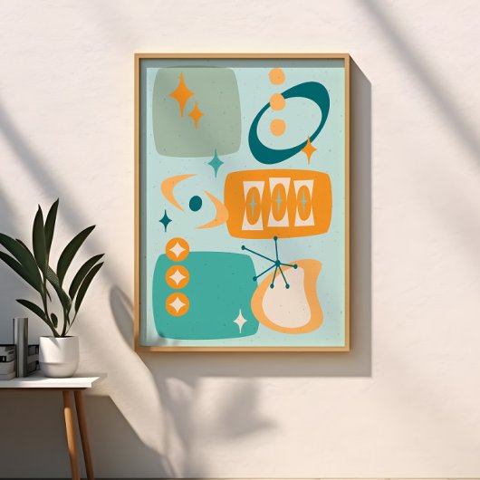 Atomic Age Mid Century Abstract Aqua Sinaasappel Poster