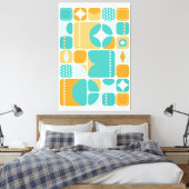 Atomic Age Mid Century Abstract Blauwgroen, Aqua, Canvas Afdruk (Insitu (Slaapkamer))