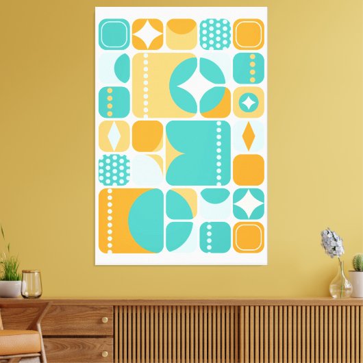 Atomic Age Mid Century Abstract Blauwgroen, Aqua, Canvas Afdruk (Insitu (Woonkamer))