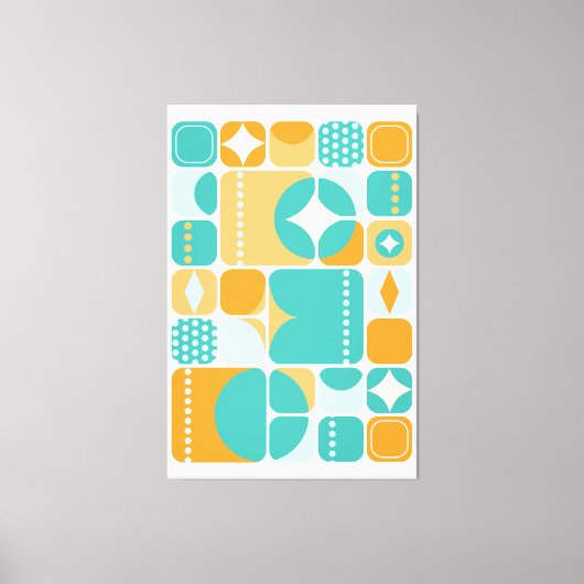 Atomic Age Mid Century Abstract Blauwgroen, Aqua,  Canvas Afdruk (Voorkant)